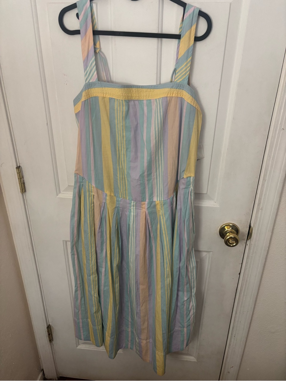 Free People Pastel Striped Midi Dress in Yellow, Mint, Lavender